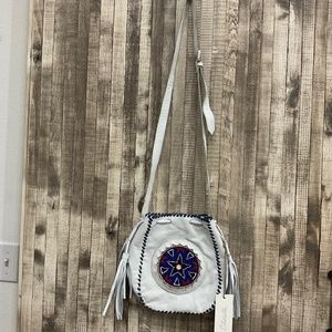 CLEOBELLA HAND BEADED WHITE VINTAGE LEATHER BAG BRAND NEW